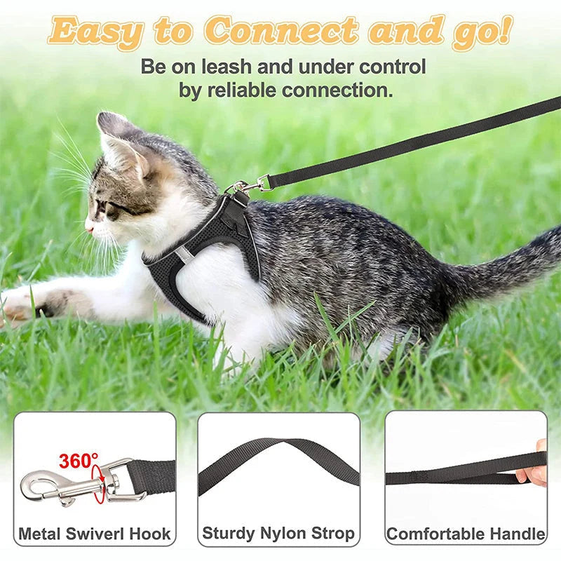 Cat Harness Breathable Mesh Reflective Adjustable Velcro