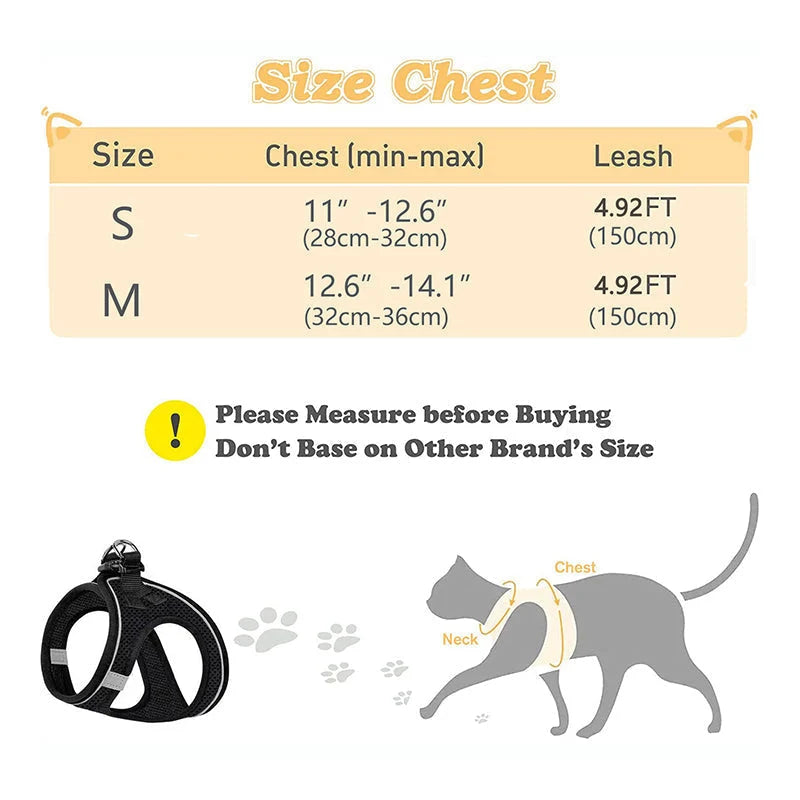 Cat Harness Breathable Mesh Reflective Adjustable Velcro