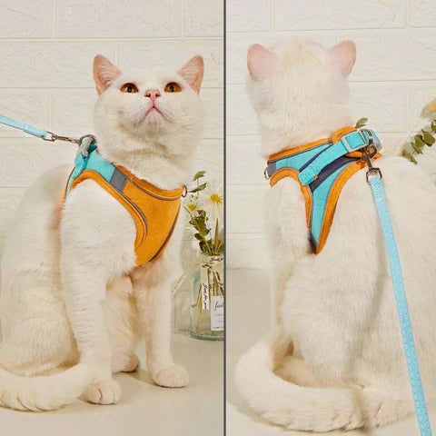 Cat Harness & Leash Set Padded Polyester Reflective Stripes