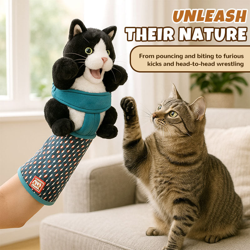 Cat Play Glove Padded Plush Kitten & Seven Pouches