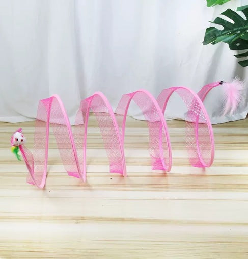 Cat Play Tunnel Spiral Sisal & Feather Attachments Foldable