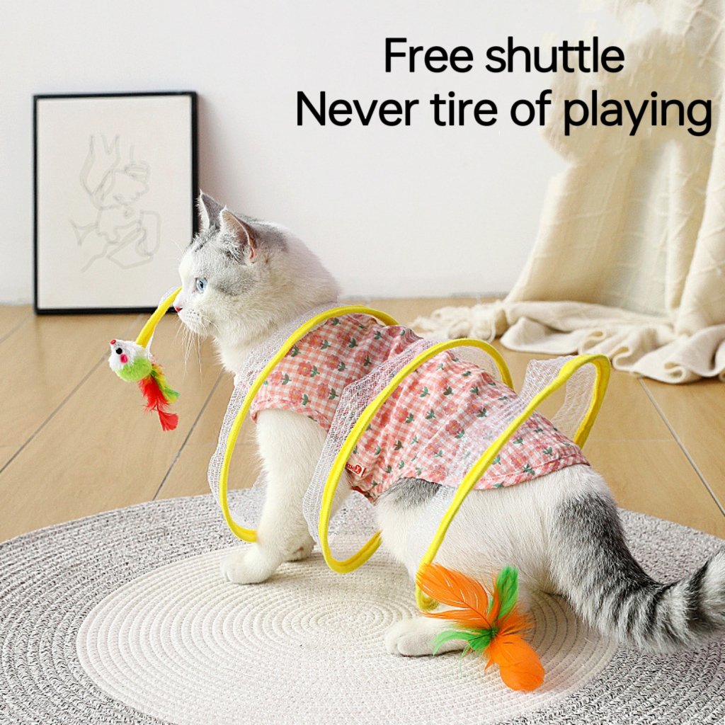 Cat Play Tunnel Spiral Sisal & Feather Attachments Foldable