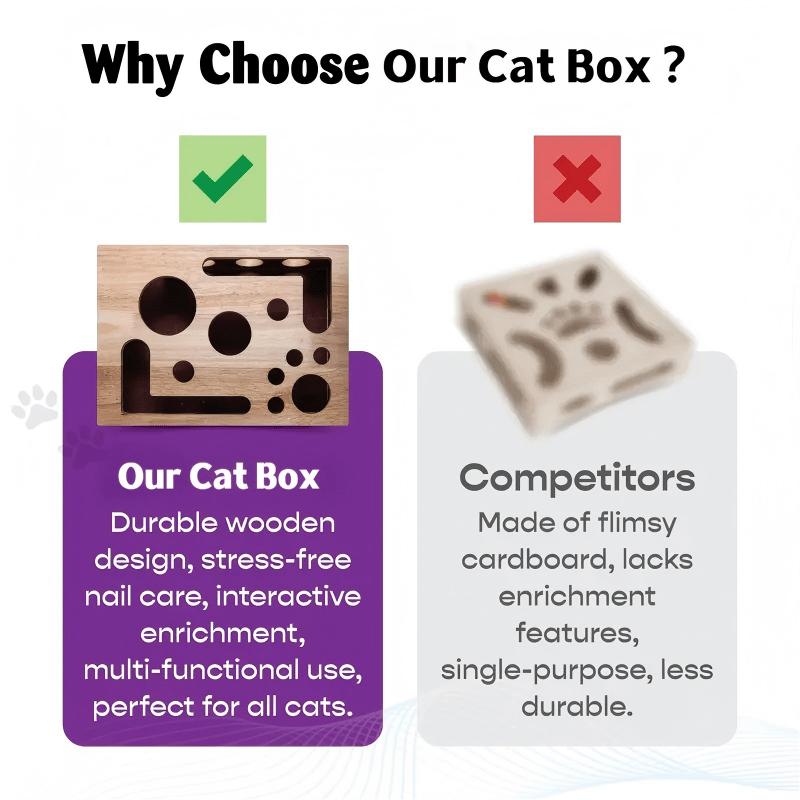 Cat Puzzle Box Oak Wood Treat-Dispensing Claw Care
