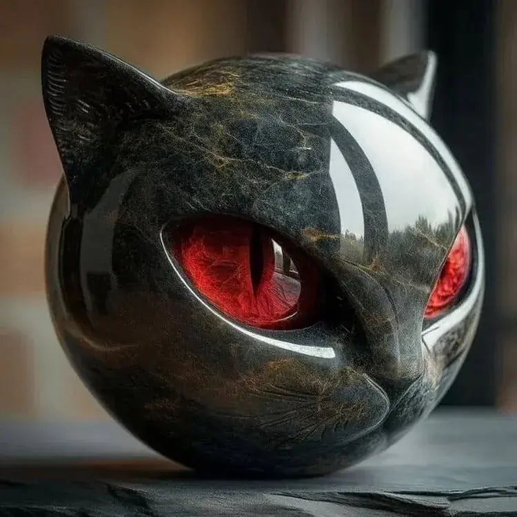 Cat Sculpture Handcrafted Marble Finish Glowing Eyes