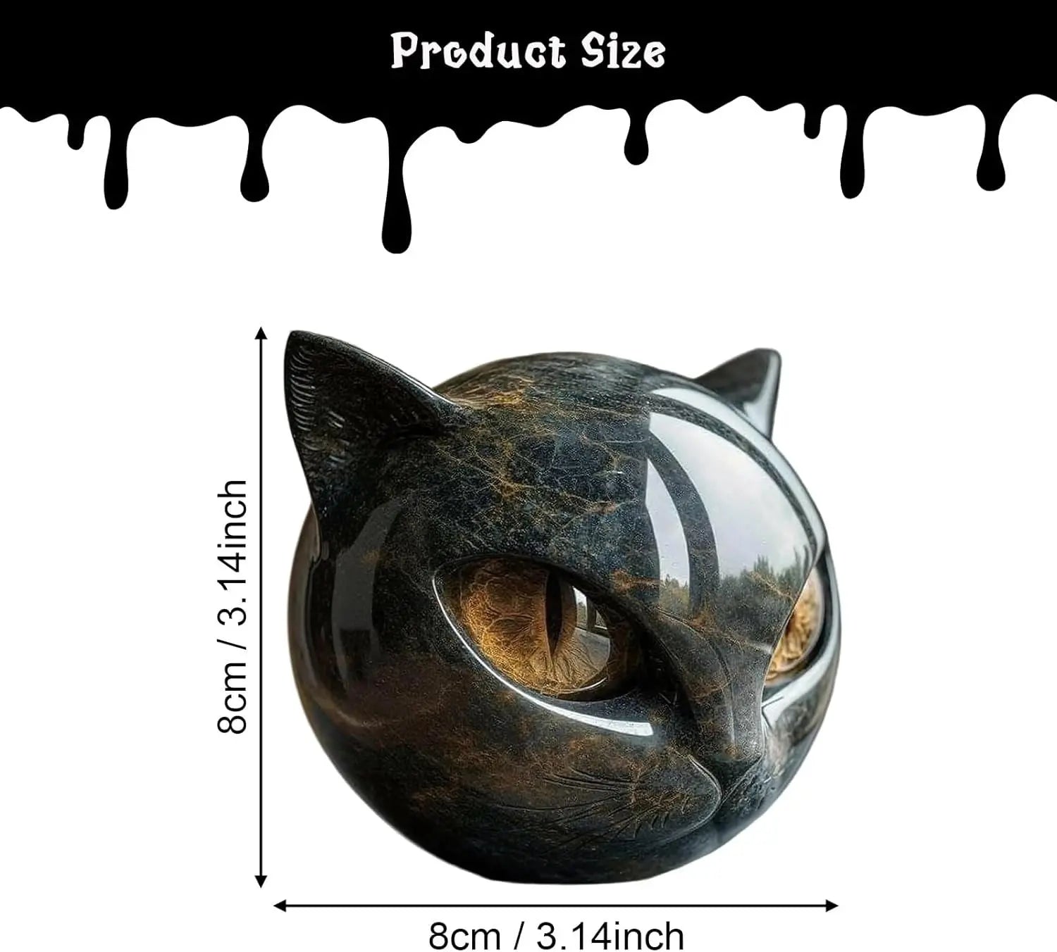 Cat Sculpture Handcrafted Marble Finish Glowing Eyes