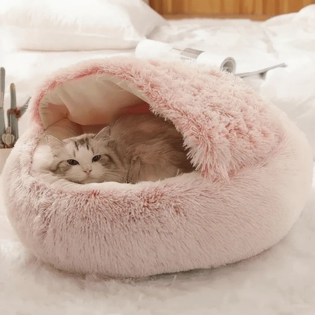 Cat & Small Dog Bed Plush Semi-Cave Machine Washable