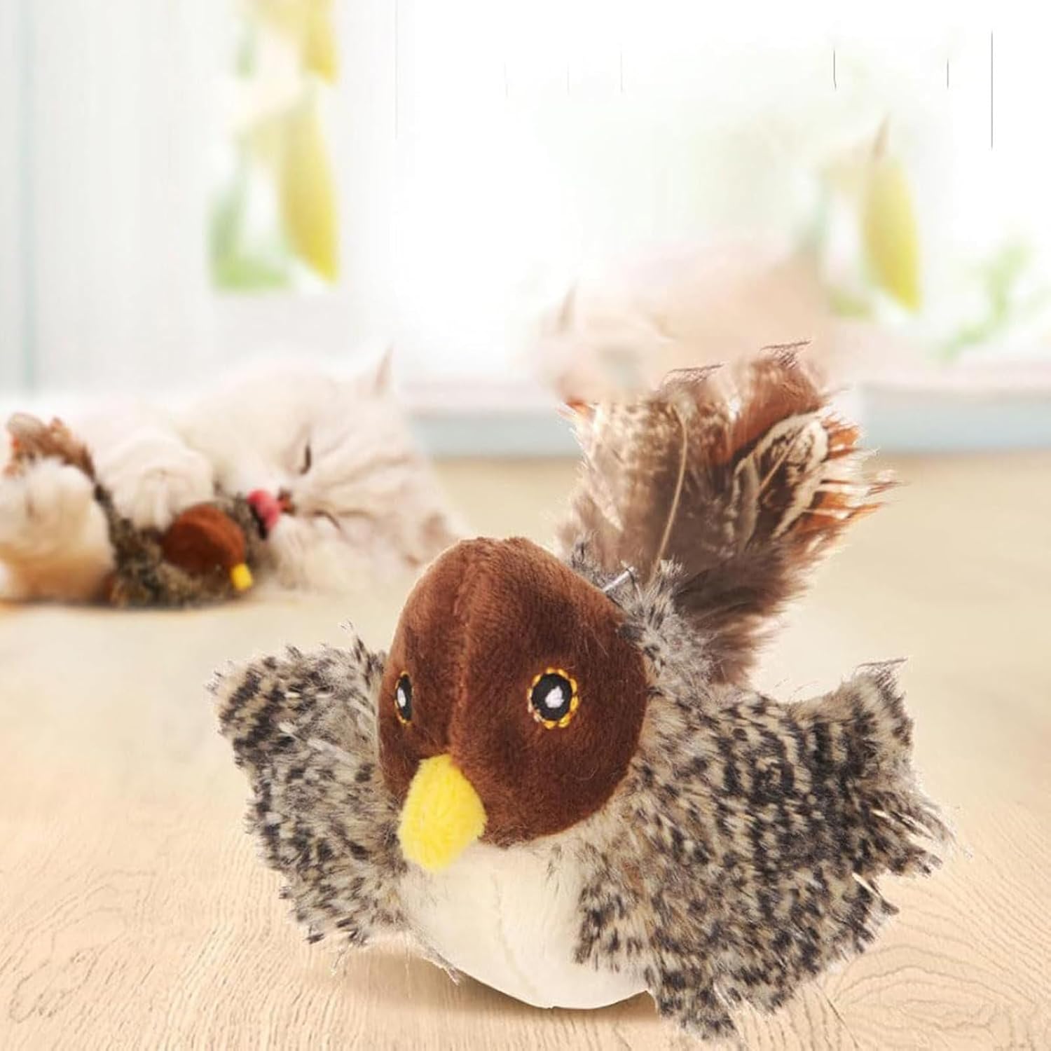 Cat Toy Chirping Feather Touch-Activated & Rechargeable