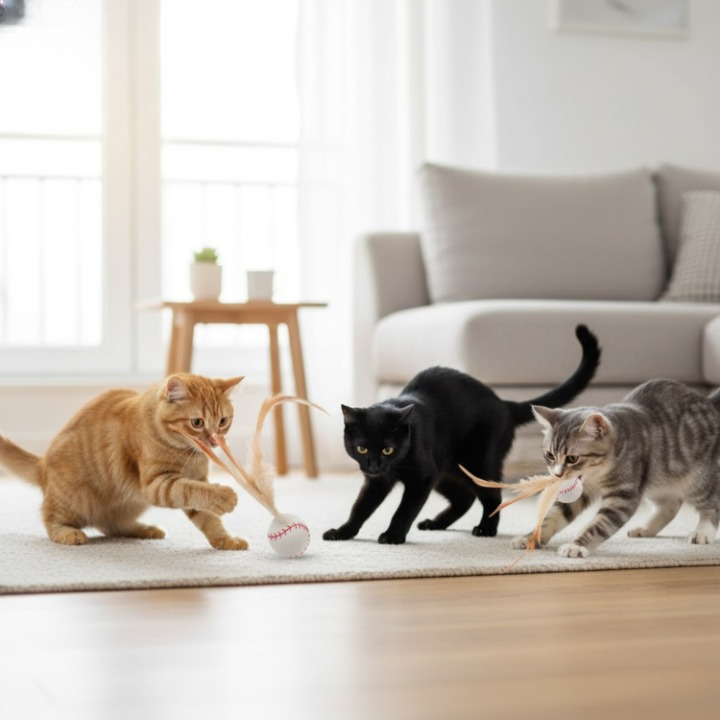 Cat Toy Feather-Trimmed Bouncing Balls Set of 3 Battery-Free