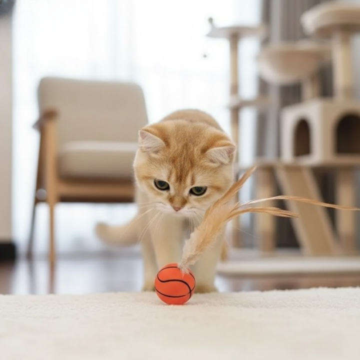 Cat Toy Feather-Trimmed Bouncing Balls Set of 3 Battery-Free