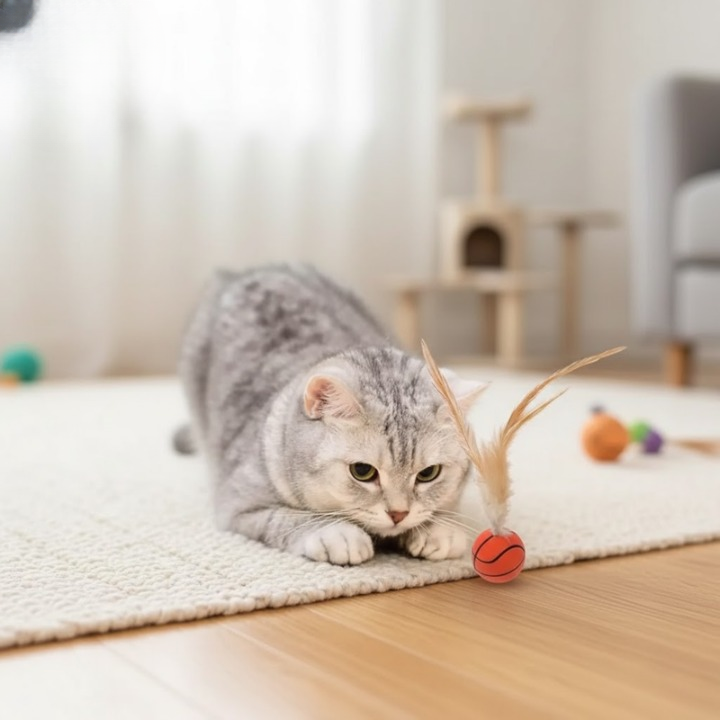 Cat Toy Feather-Trimmed Bouncing Balls Set of 3 Battery-Free