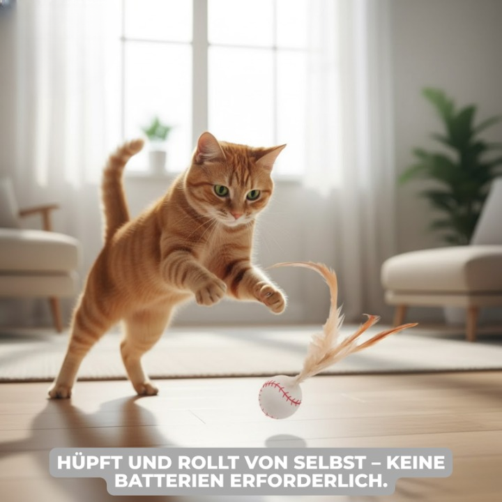 Cat Toy Feather-Trimmed Bouncing Balls Set of 3 Battery-Free