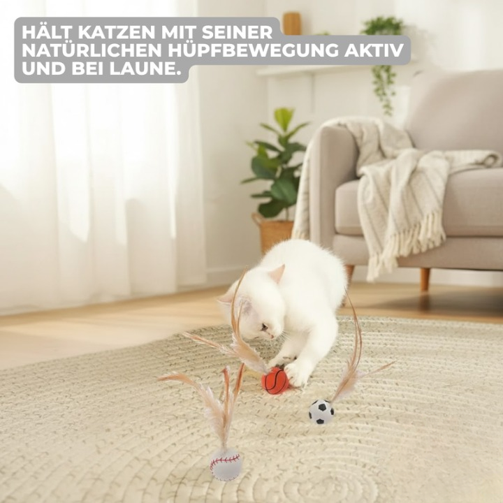 Cat Toy Feather-Trimmed Bouncing Balls Set of 3 Battery-Free