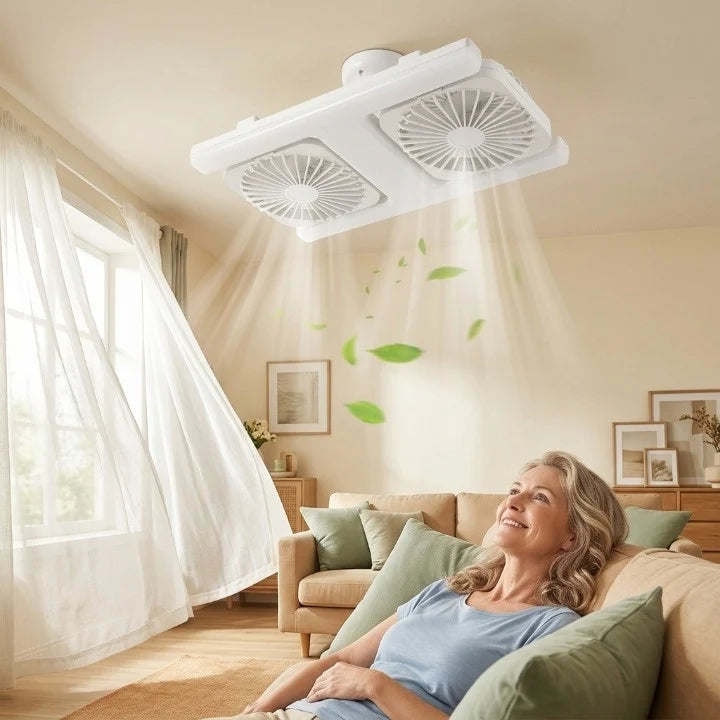 Ceiling Fan Dual Adjustable Heads Stepless Dimmable LED Remote