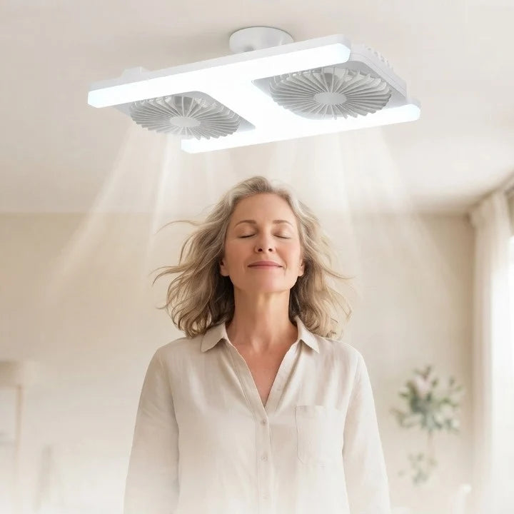 Ceiling Fan Dual Adjustable Heads Stepless Dimmable LED Remote