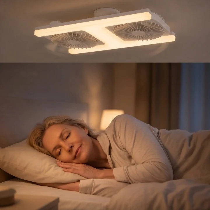 Ceiling Fan Dual Adjustable Heads Stepless Dimmable LED Remote