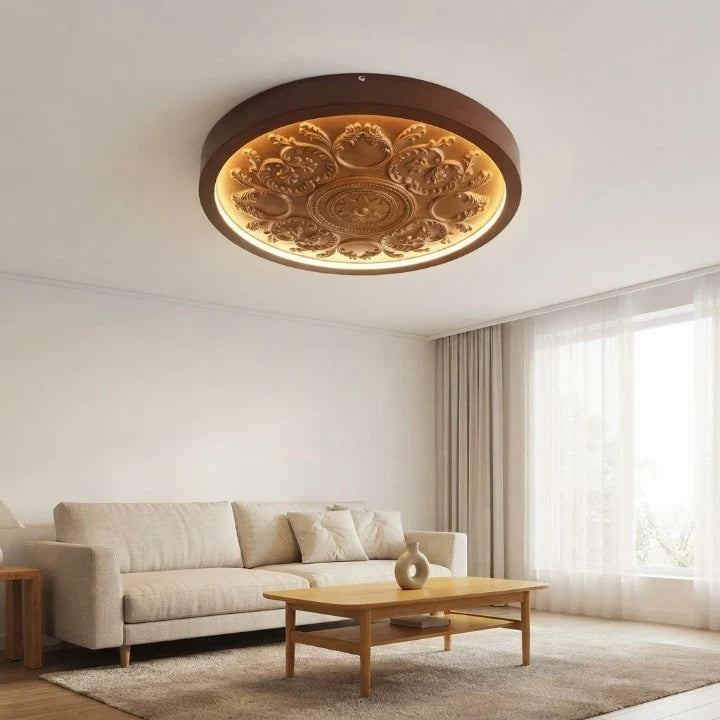 Ceiling Light Carved Floral LED Dimmable Remote