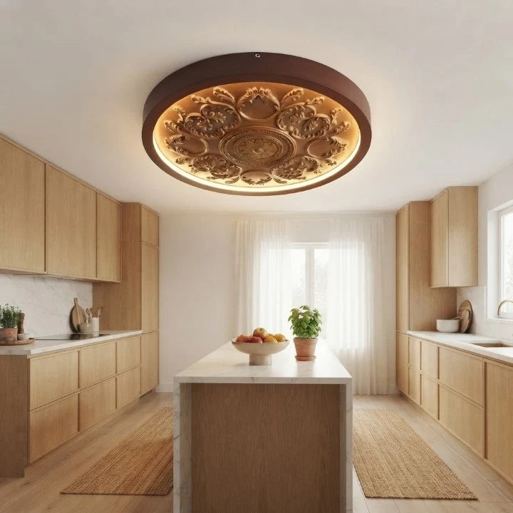 Ceiling Light Carved Floral LED Dimmable Remote