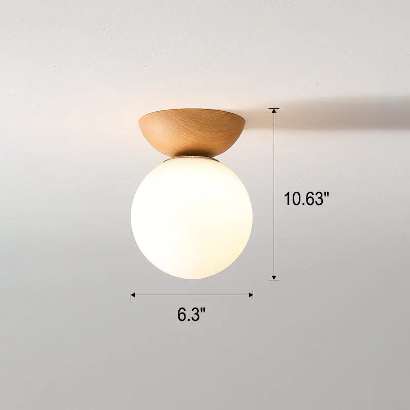 Ceiling Light Glass Globe & Wood Grain Base E14 Socket