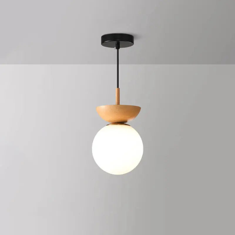 Ceiling Light Glass Globe & Wood Grain Base E14 Socket