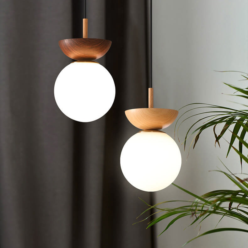 Ceiling Light Semi-Recessed Glass Globe Wood Finish