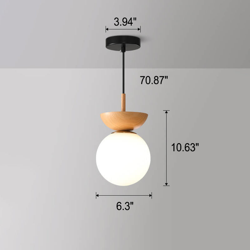 Ceiling Light Semi-Recessed Glass Globe Wood Finish