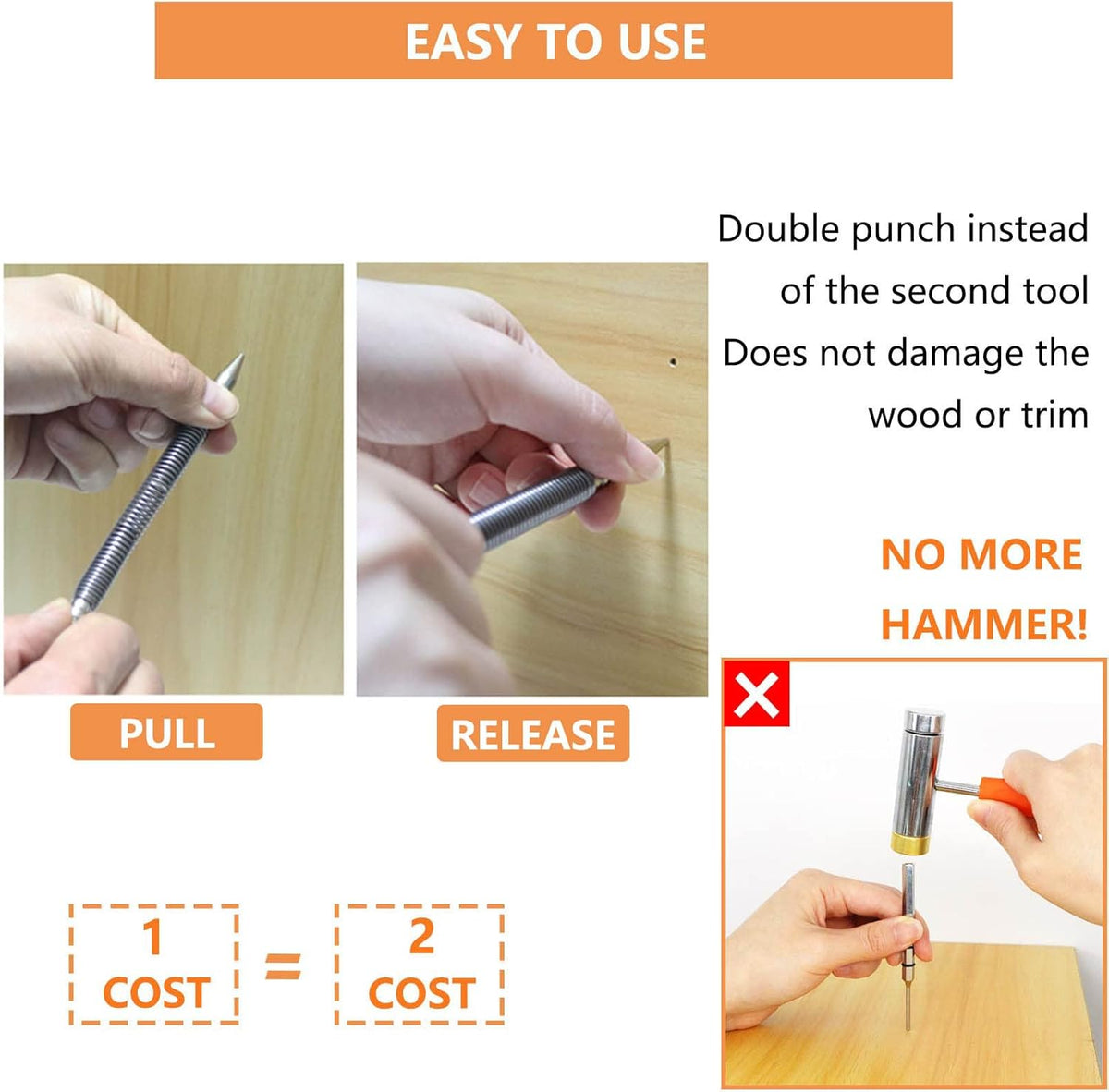 Center Punch Spring-Loaded Hardened Steel Two Interchangeable Tips