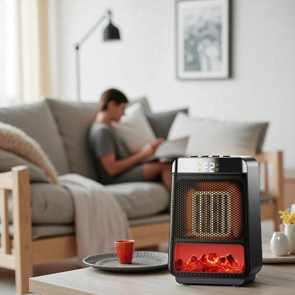 Ceramic Fan Heater Flame Effect Digital Touch Display