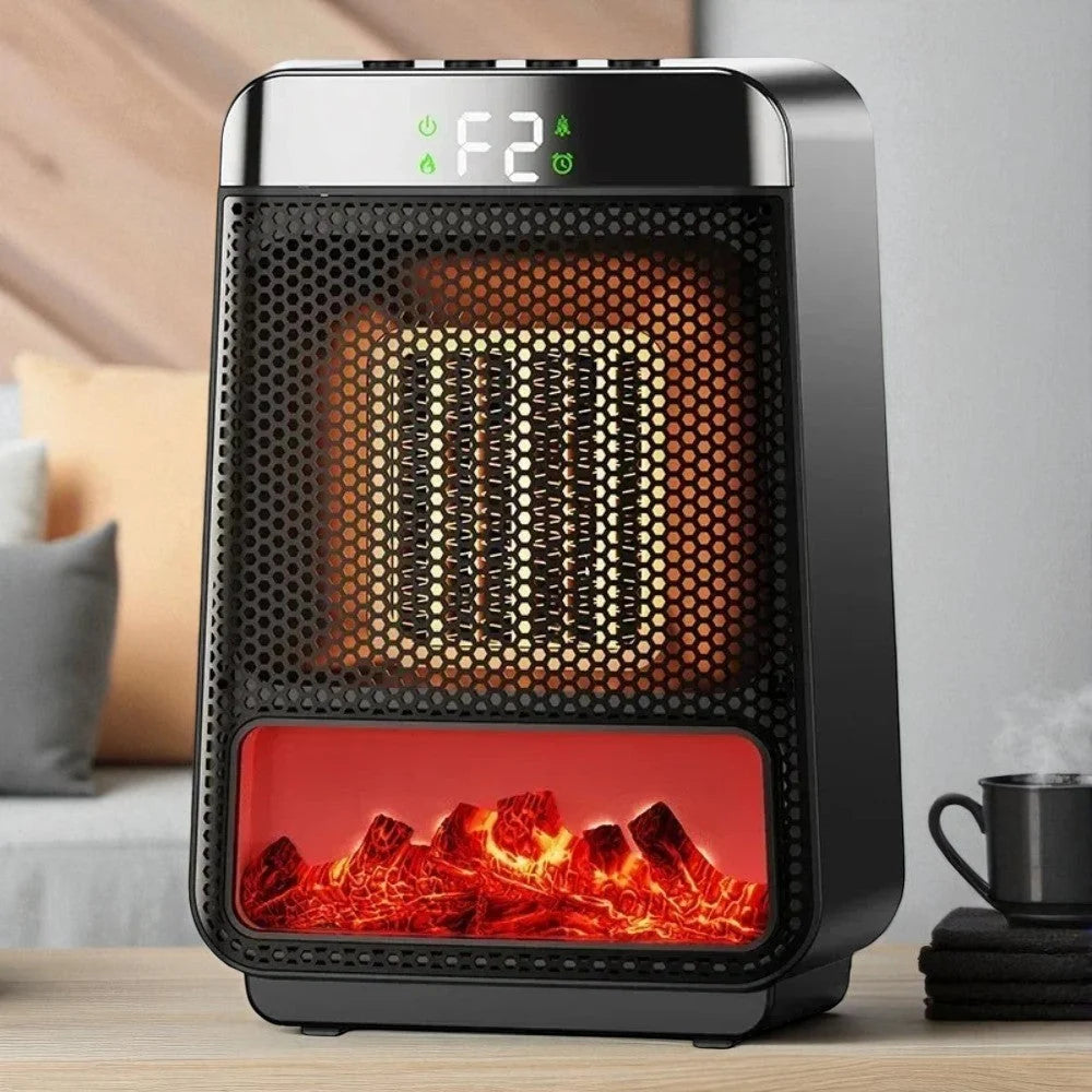 Ceramic Fan Heater Flame Effect Digital Touch Display