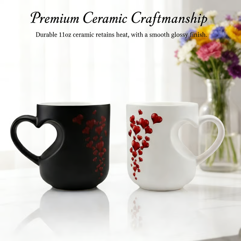 Ceramic Mug Heat-Activated Heart Reveal Heart-Shaped Handle