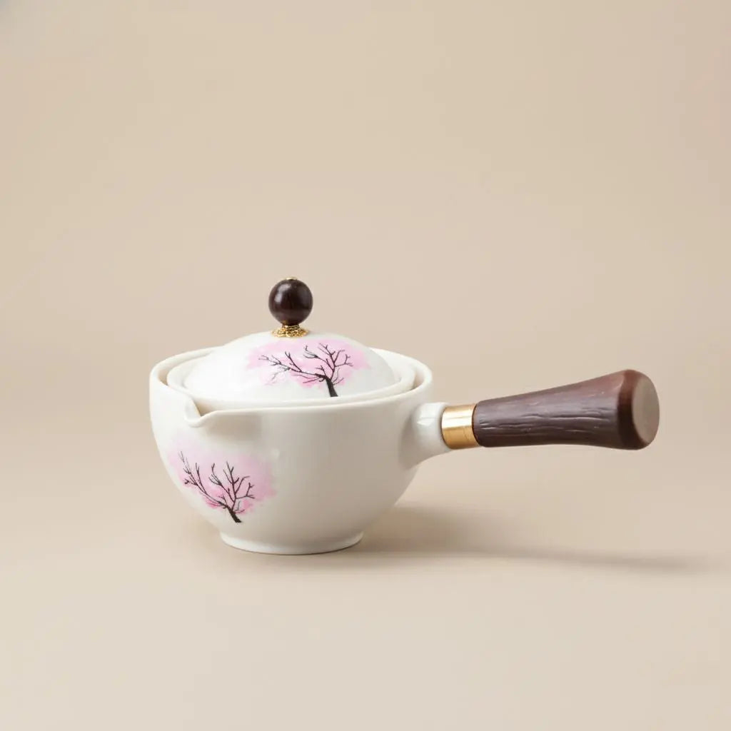 Ceramic Teapot Color-Changing Cherry Blossom Rotating Strainer Wooden Handle
