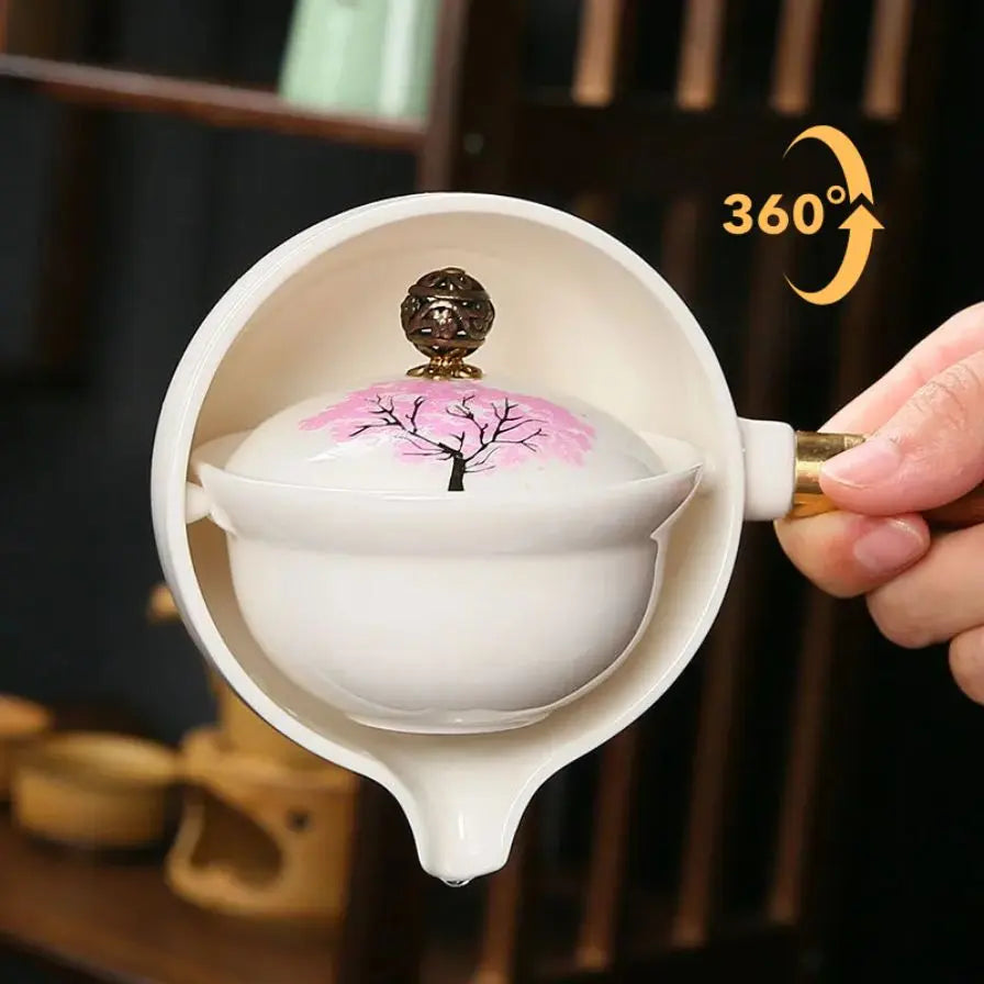 Ceramic Teapot Color-Changing Cherry Blossom Rotating Strainer Wooden Handle