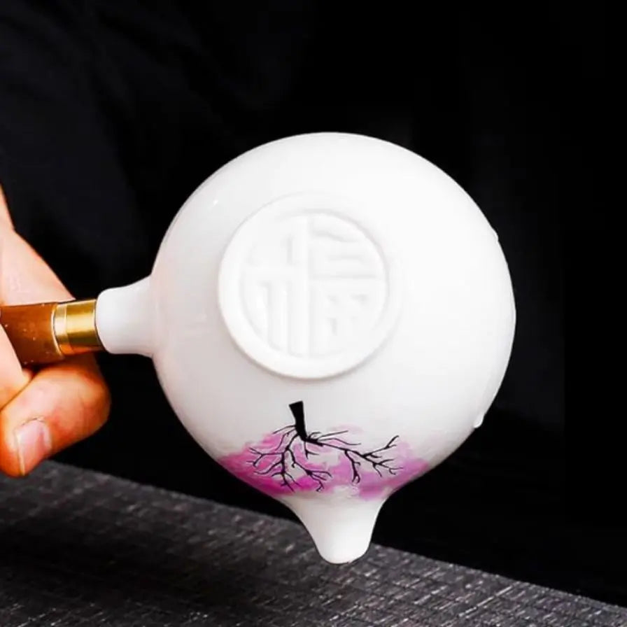 Ceramic Teapot Color-Changing Cherry Blossom Rotating Strainer Wooden Handle
