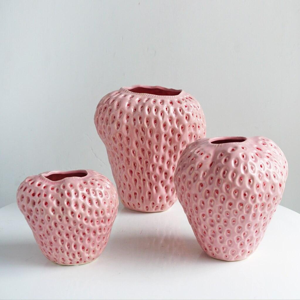 Ceramic Vase Strawberry Shape With Textured Seeds