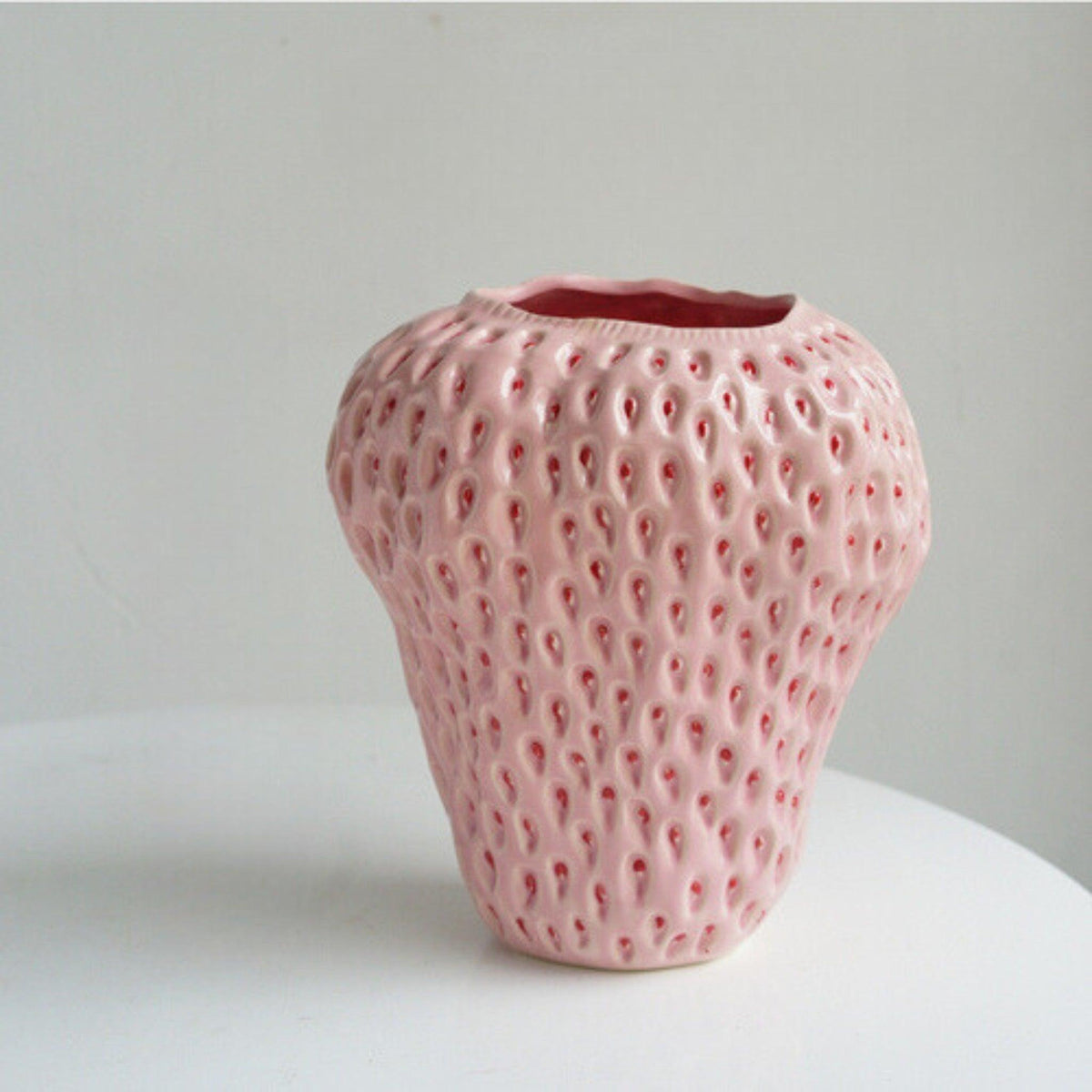 Ceramic Vase Strawberry Shape With Textured Seeds