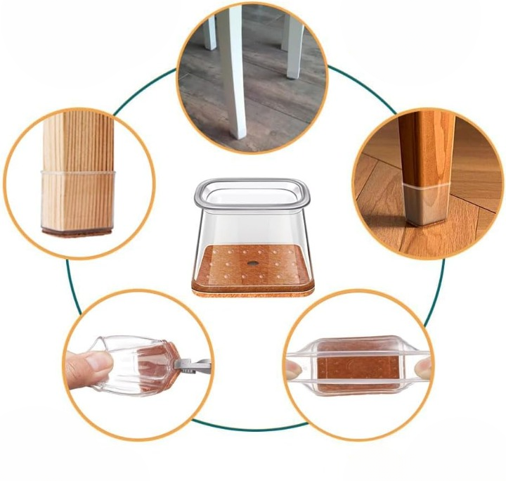 Chair Leg Protectors Square Fit Slip-On Felt Pads