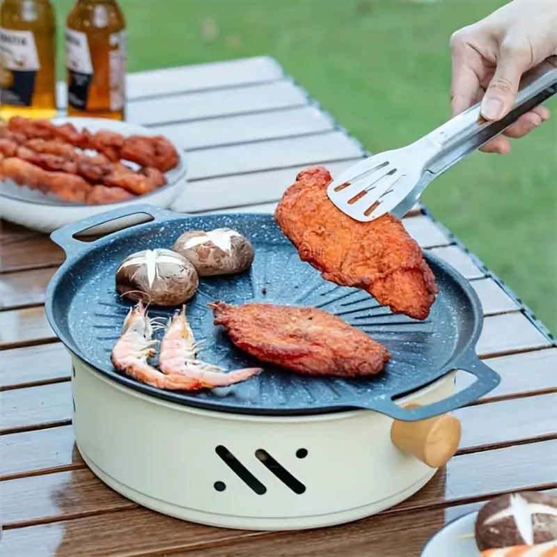 Charcoal Grill Compact Portable Stainless Steel Grate Wooden Handles