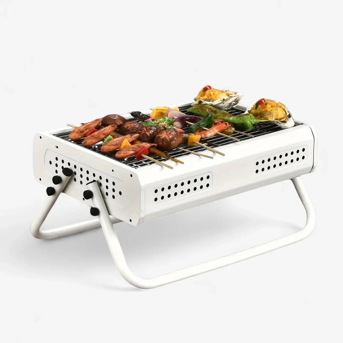 Charcoal Grill Portable Folding Legs & Perforated Sidewalls
