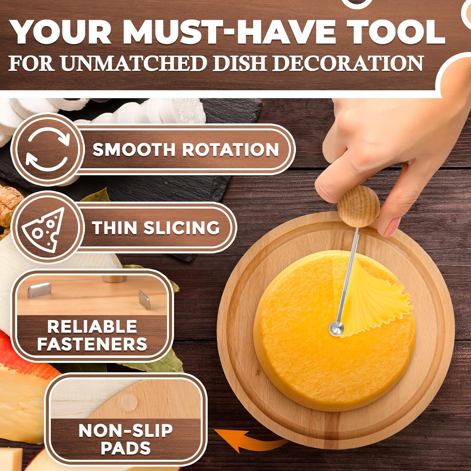 Cheese Slicer Stainless Steel Blade & Solid Wood Base