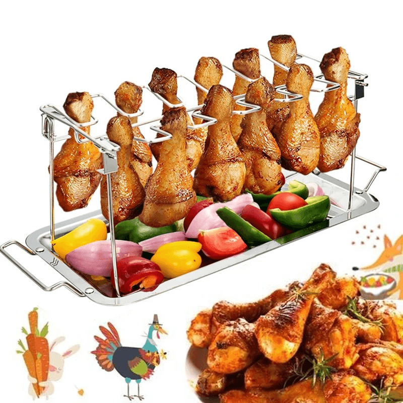 Chicken Drumstick Holder Stainless Steel Foldable With Drip Tray