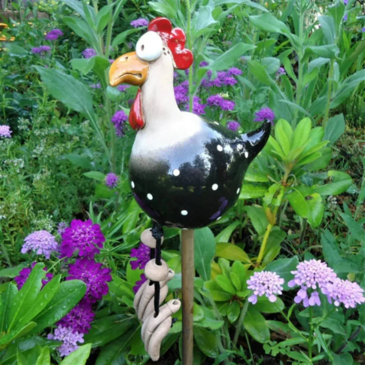 Chicken Garden Figurine Polka Dot Weatherproof & UV Resistant