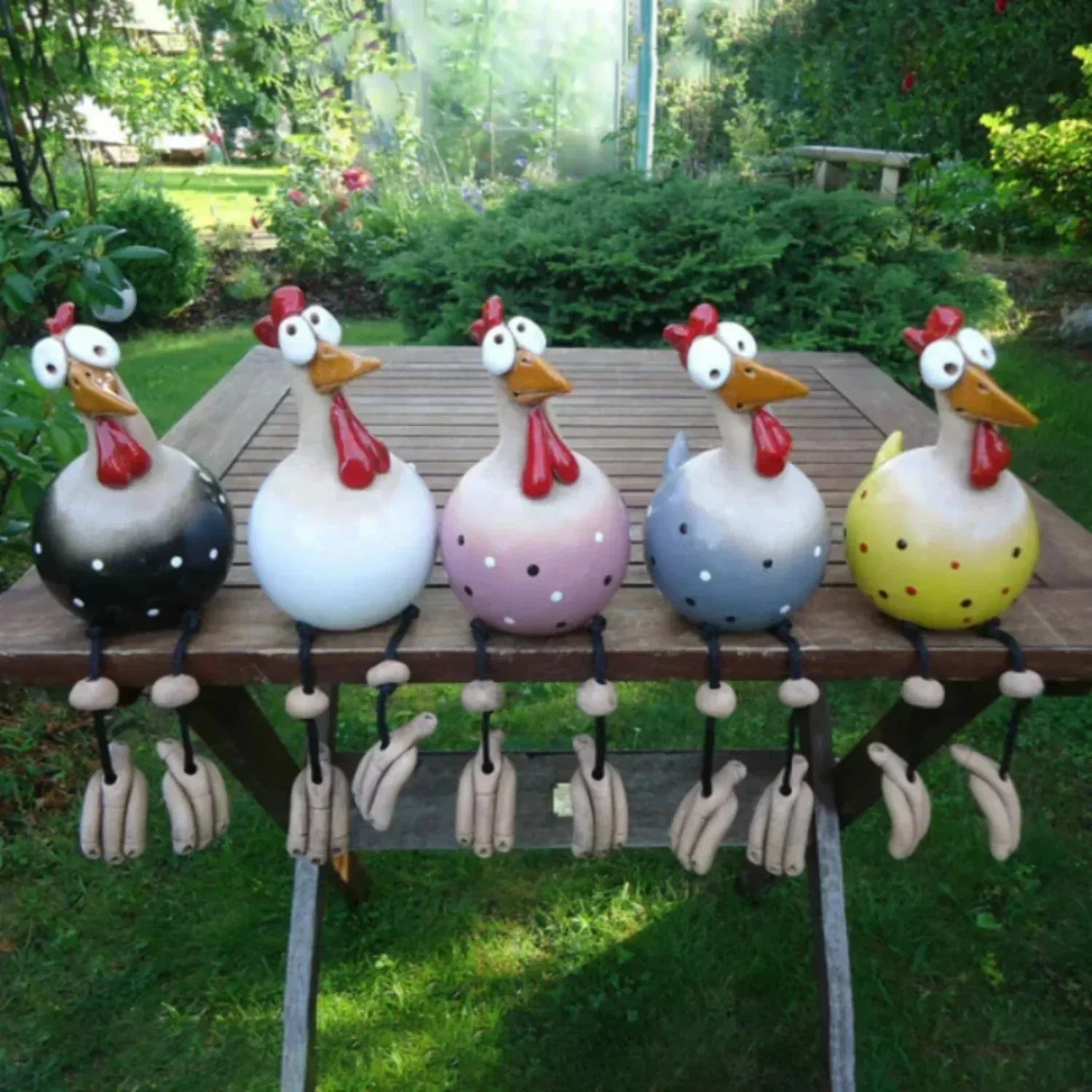 Chicken Garden Figurine Polka Dot Weatherproof & UV Resistant