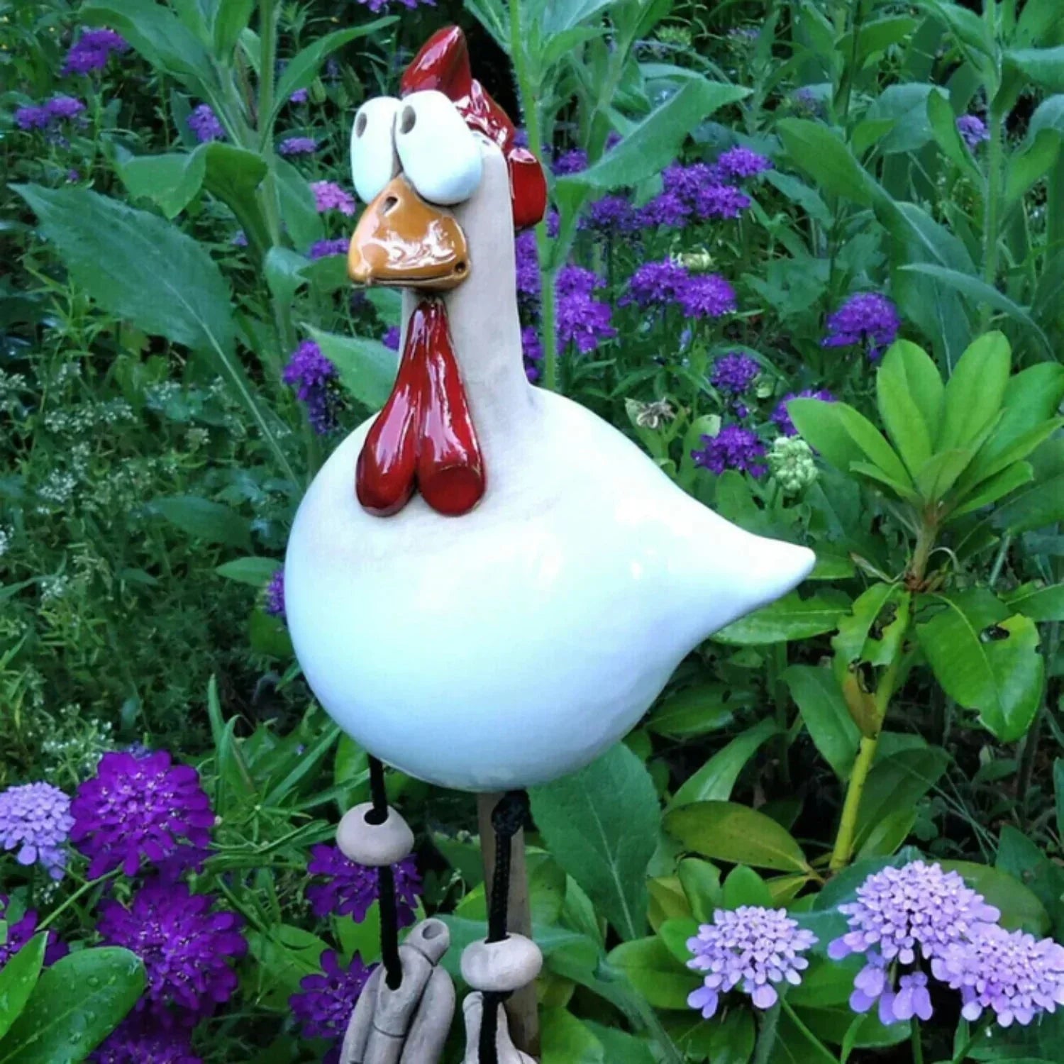 Chicken Garden Figurine Polka Dot Weatherproof & UV Resistant