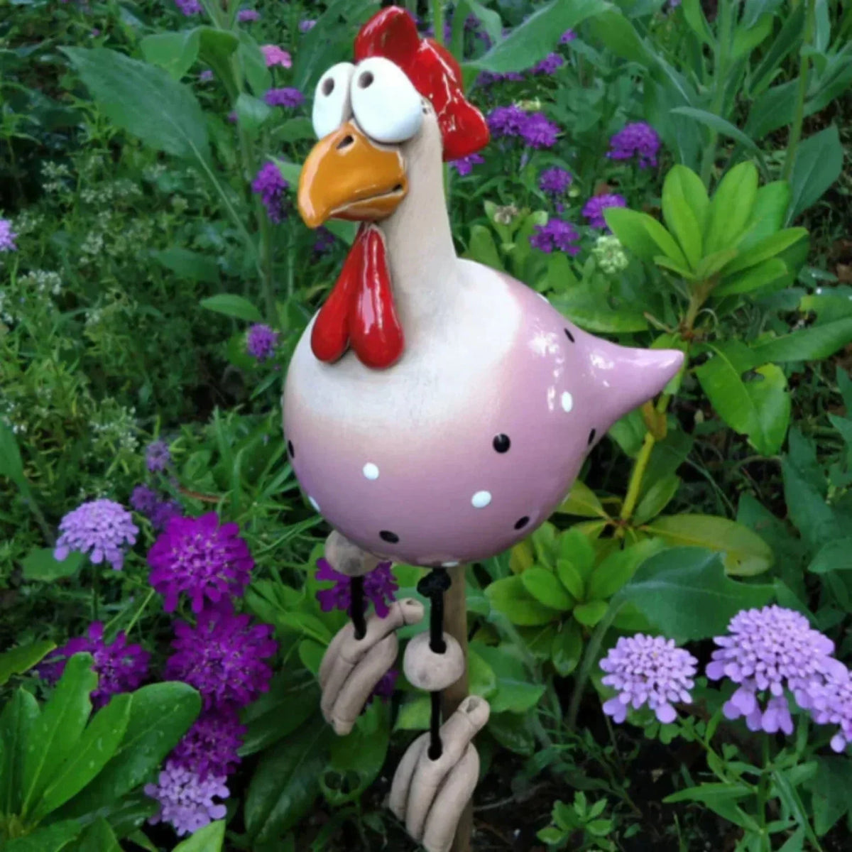 Chicken Garden Figurine Polka Dot Weatherproof & UV Resistant