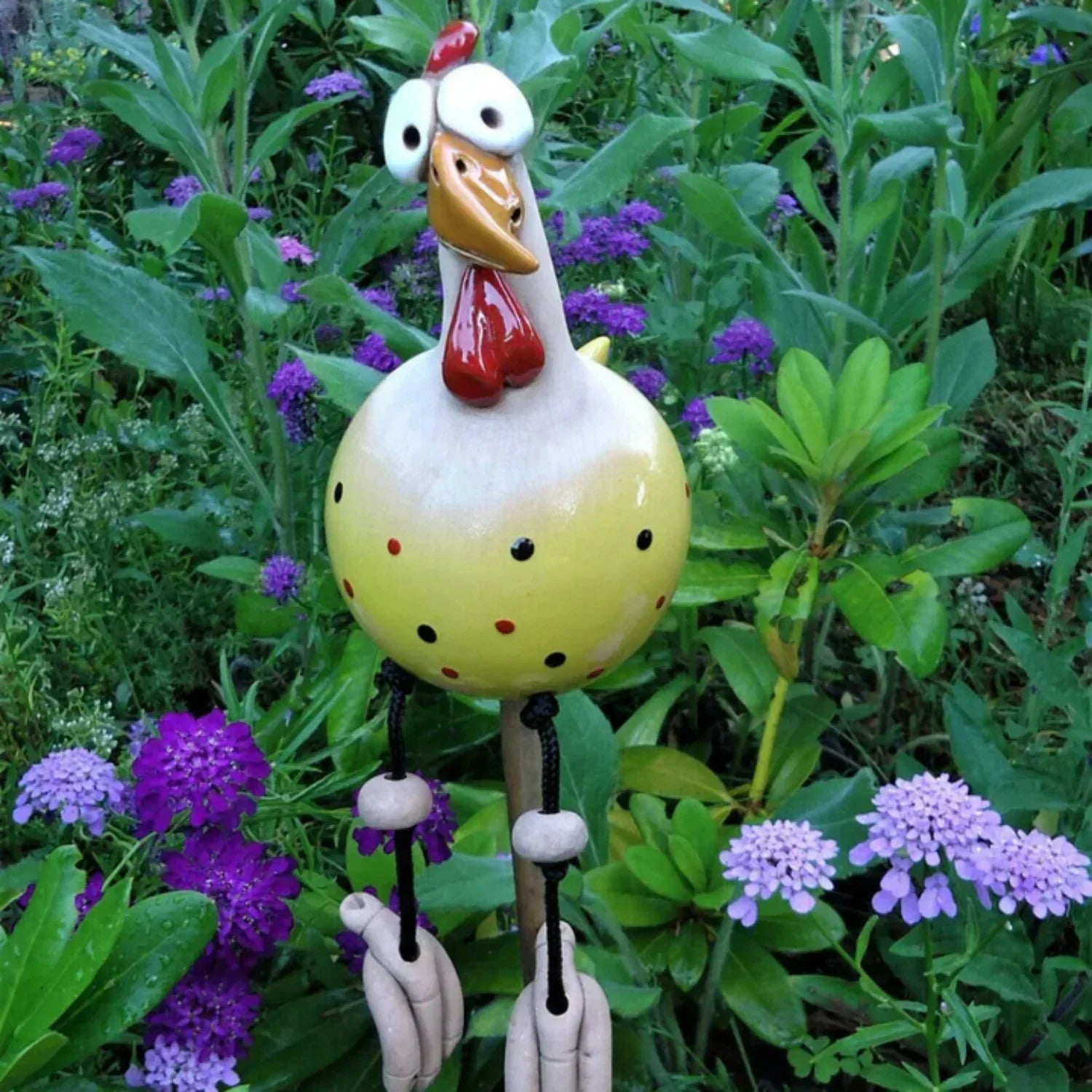 Chicken Garden Figurine Polka Dot Weatherproof & UV Resistant
