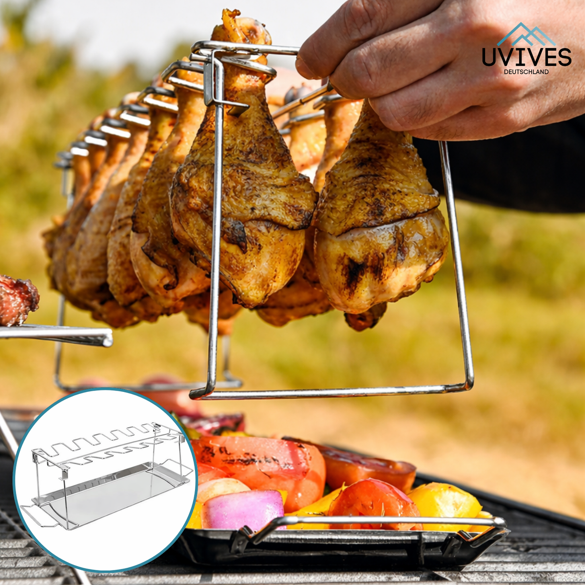 Chicken Leg Grill Rack Holds 14 Thighs Stainless Steel