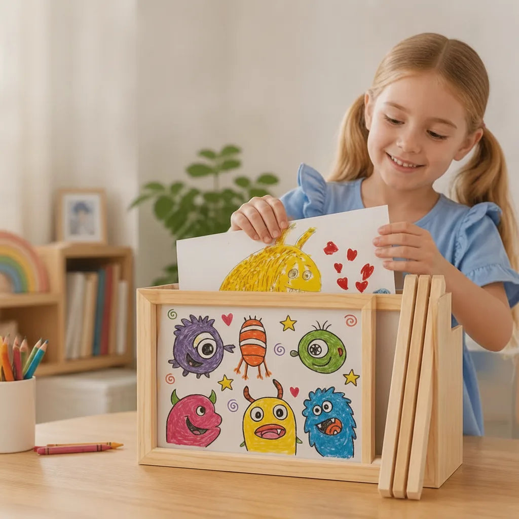 Children's Art Frame Magnetic Closure Integrated Storage Fits A4