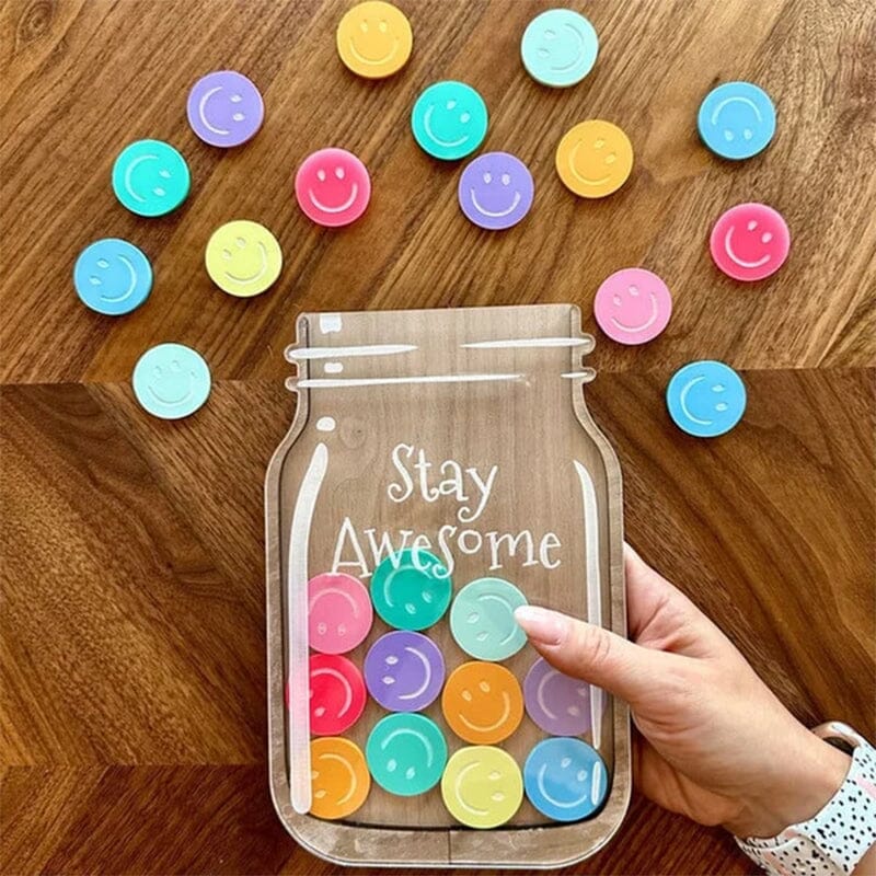 Children's Reward Jar Walnut Veneer Acrylic Stars & Stand