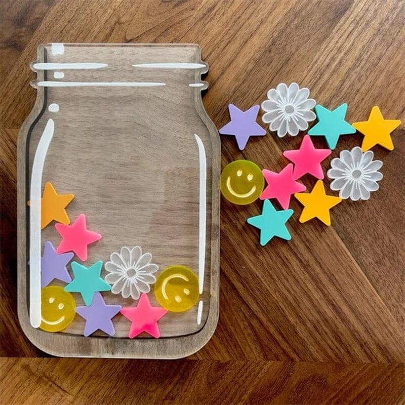 Children's Reward Jar Walnut Veneer Acrylic Stars & Stand