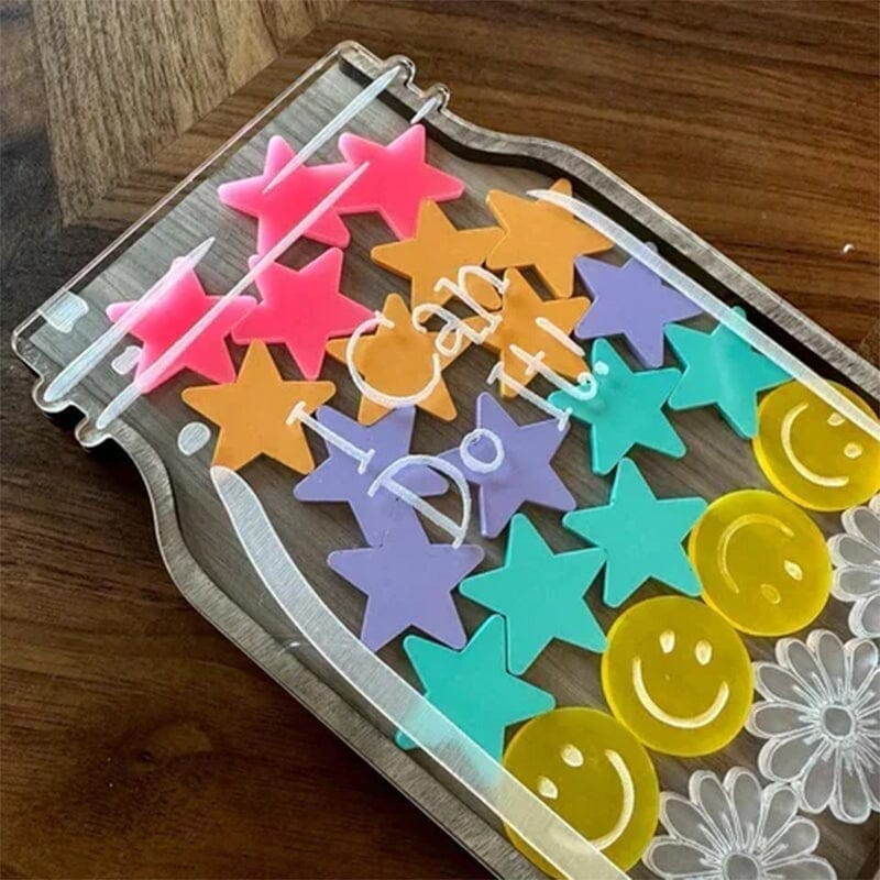 Children's Reward Jar Walnut Veneer Acrylic Stars & Stand
