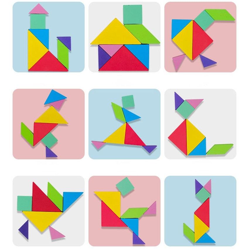 Children's Tangram Puzzle Magnetic Wooden Fold-Out Book 12 Cards